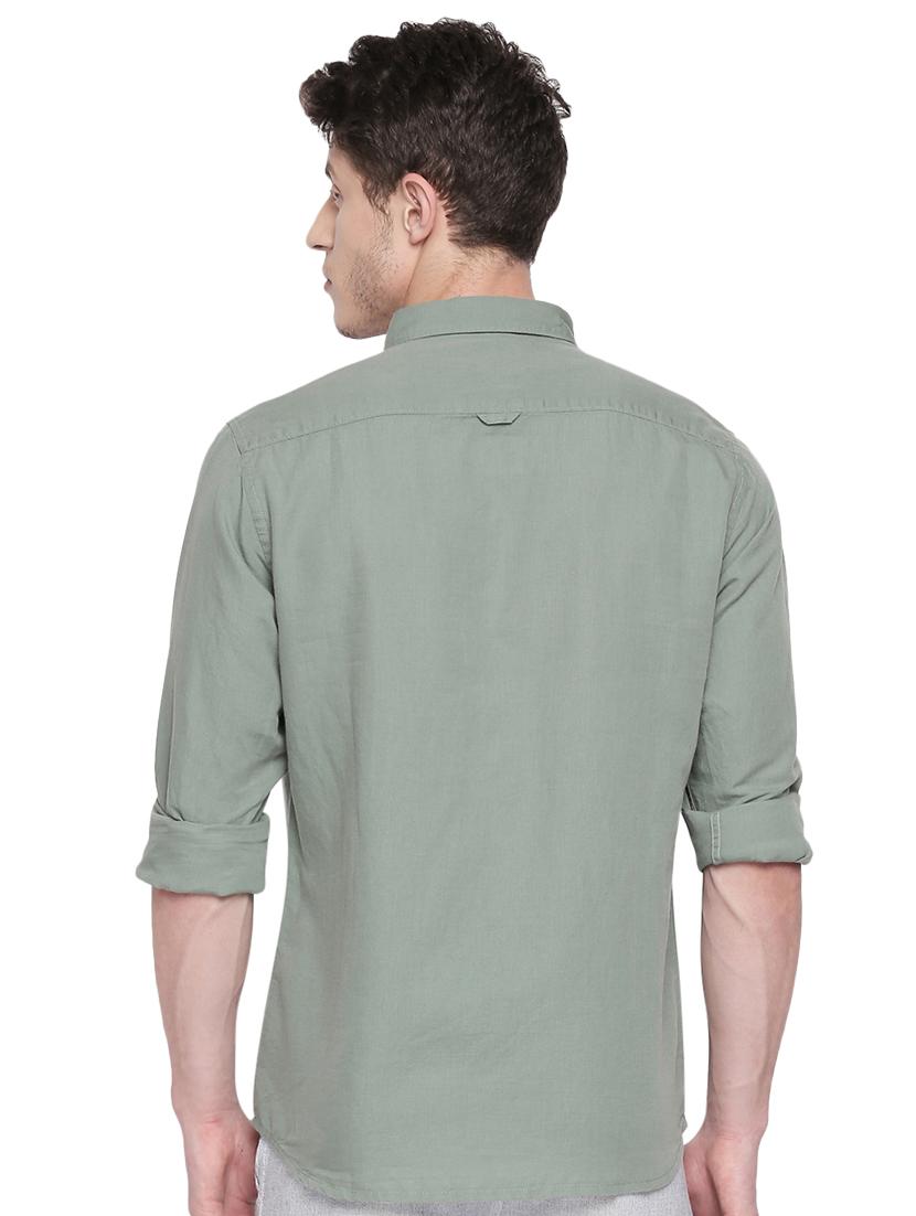 green solid cotton linen casual shirt - 16994247 - Zoom Image - 3