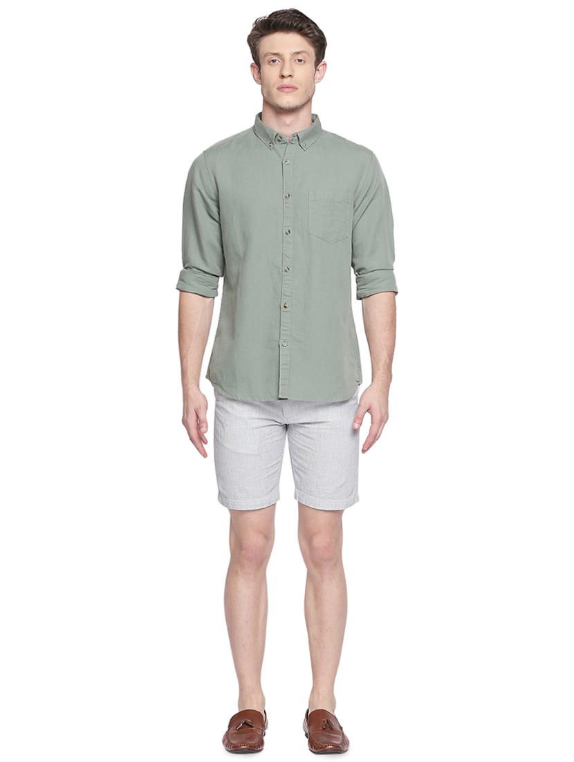 green solid cotton linen casual shirt - 16994247 - Zoom Image - 4