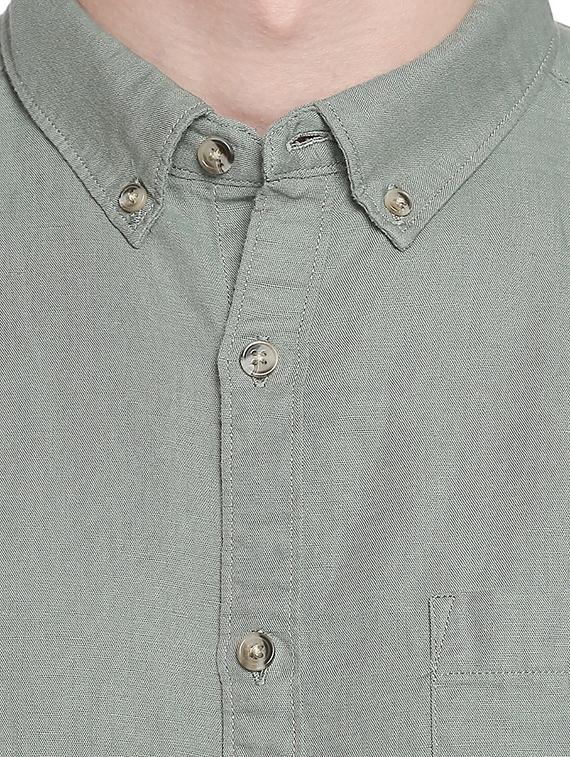 green solid cotton linen casual shirt - 16994247 - Zoom Image - 5