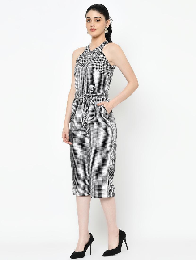 tie front gingham checkered jumpsuit - 16994875 - Zoom Image - 2