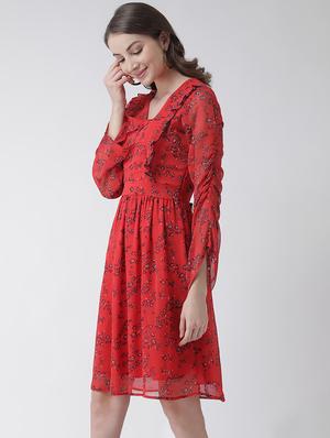 frill detail floral a-line dress - 16995802 - Standard Image - 2