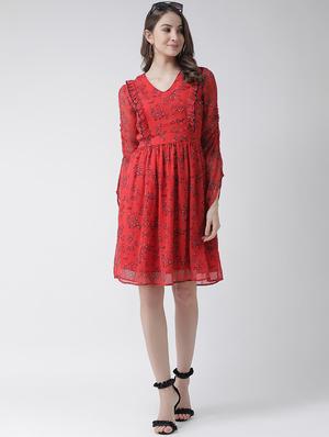 frill detail floral a-line dress - 16995802 - Standard Image - 4