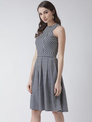 round neck striped a-line dress - 16995804 - Standard Image - 2