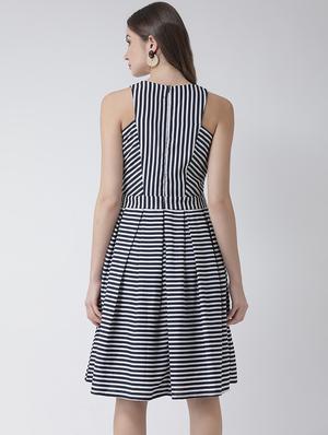 round neck striped a-line dress - 16995804 - Standard Image - 3