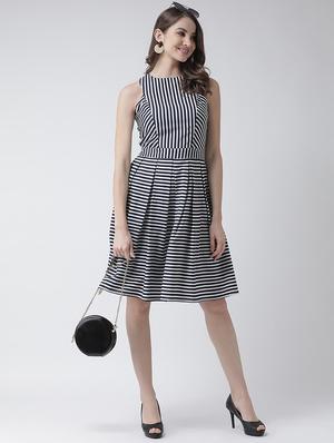 round neck striped a-line dress - 16995804 - Standard Image - 4