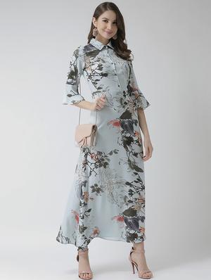 purist blue flute sleeves floral dress - 16995806 - Standard Image - 2
