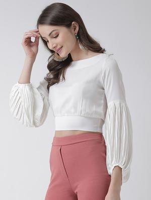 bouffant sleeves tie back top - 16995814 - Standard Image - 2