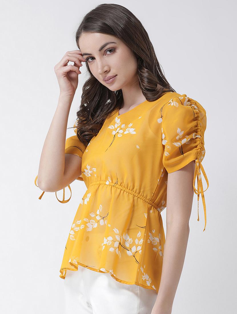 drawstring sleeves floral top - 16995821 - Zoom Image - 2