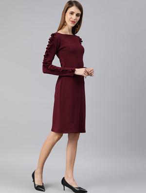 boat neck frill detail sheath dress - 16995912 - Standard Image - 2