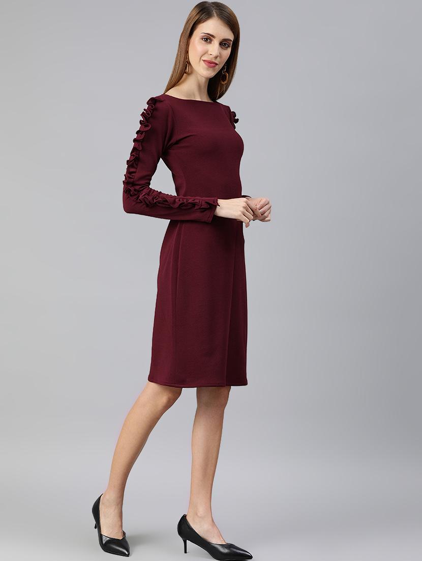 boat neck frill detail sheath dress - 16995912 - Zoom Image - 2