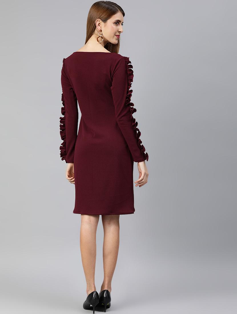 boat neck frill detail sheath dress - 16995912 - Zoom Image - 3