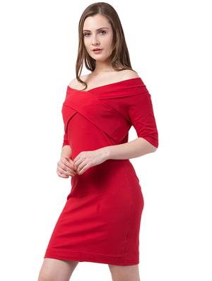 off shoulder solid bodycon dress - 16996151 - Standard Image - 2
