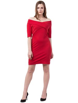 off shoulder solid bodycon dress - 16996151 - Standard Image - 4