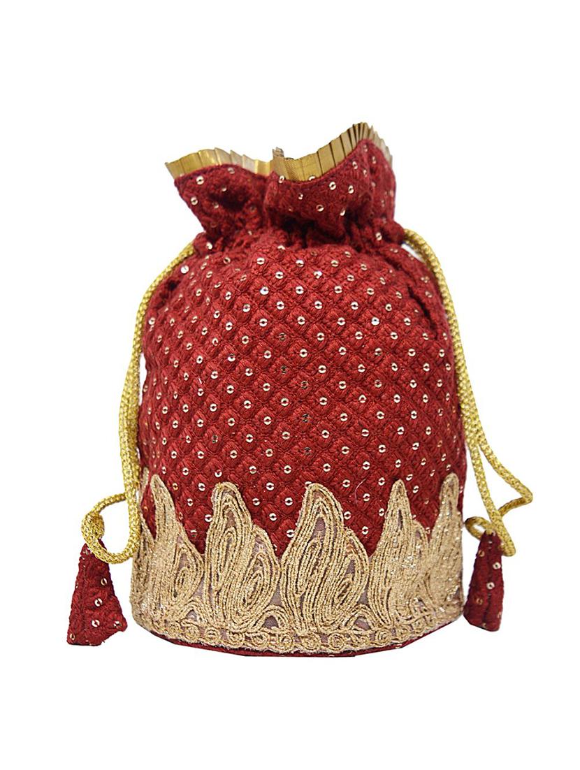 maroon cotton ethnic potli - 16996472 - Zoom Image - 2