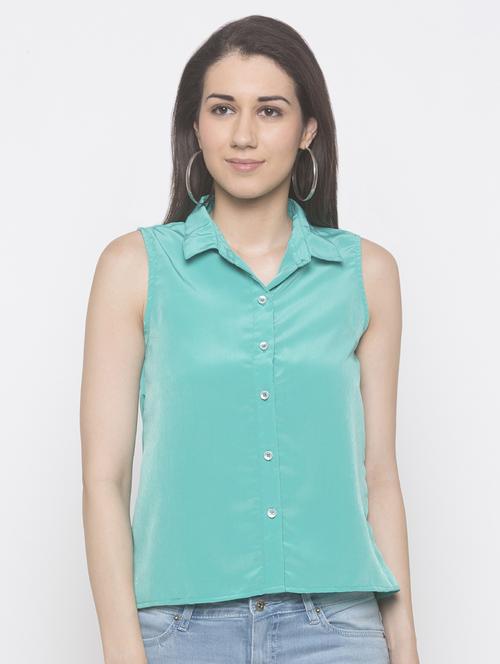 curved hem solid shirt - 16996635 - Standard Image - 1