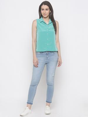 curved hem solid shirt - 16996635 - Standard Image - 4