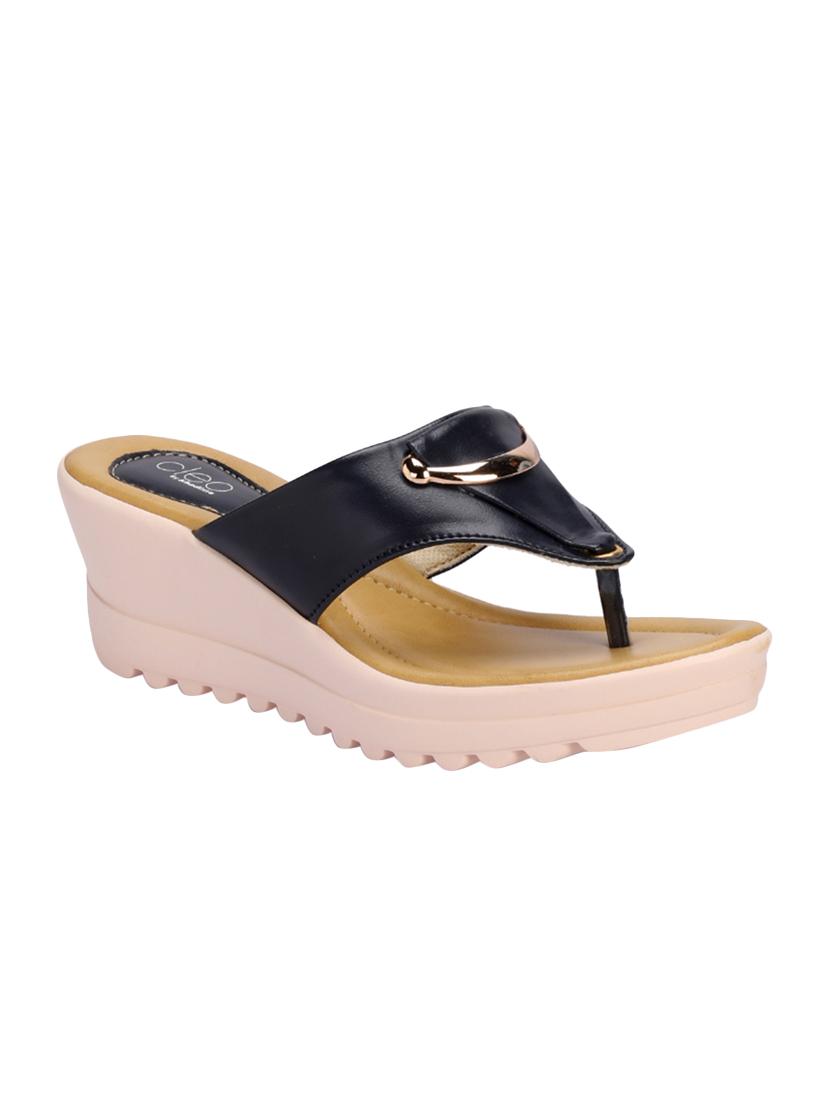 khadim's cleo women navy casual heel sandal - 16997598 - Zoom Image - 1
