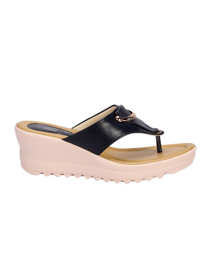 khadim's cleo women navy casual heel sandal - 16997598 - Zoom Image - 2