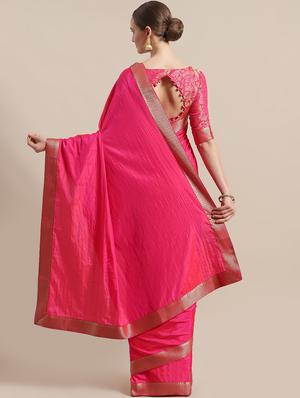 solid bordered saree with blouse - 16998071 - Standard Image - 2