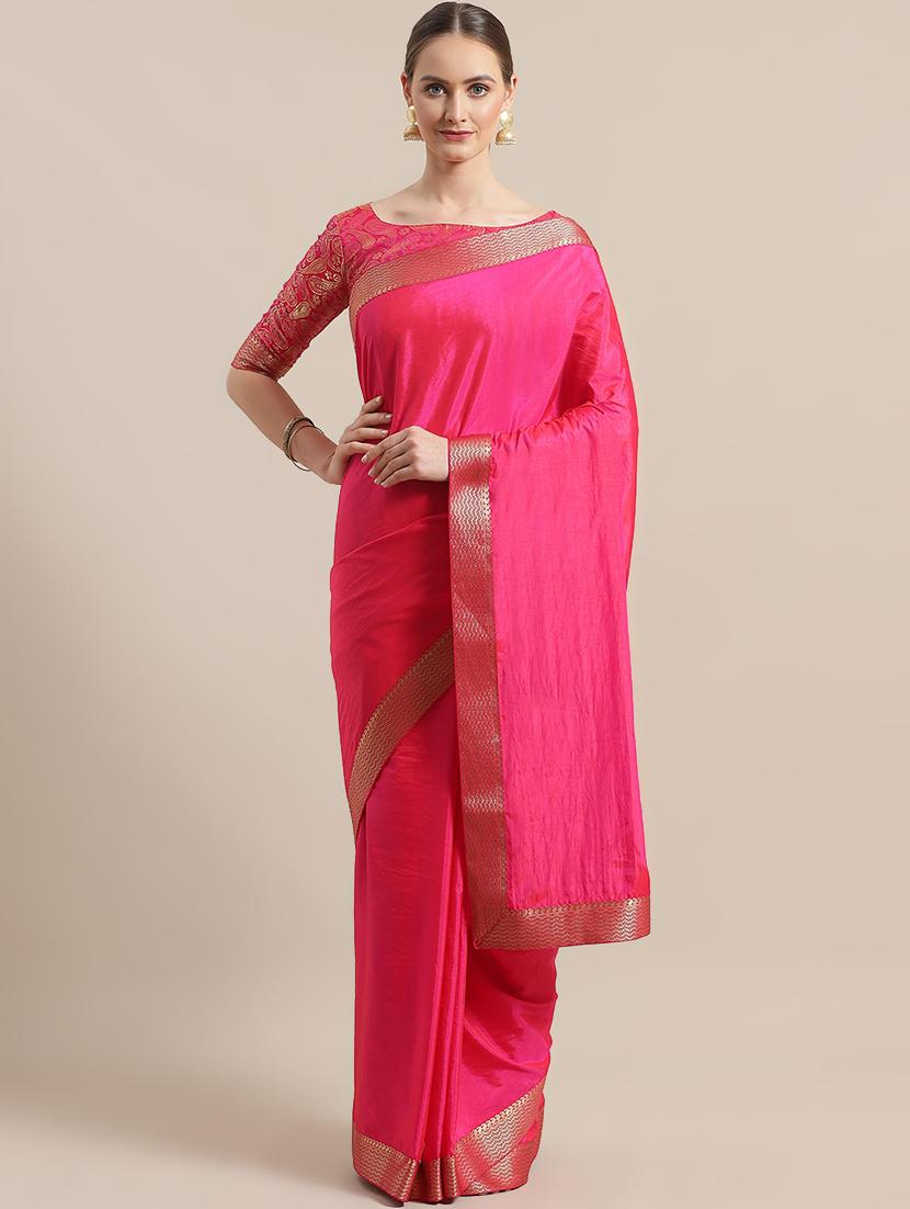 solid bordered saree with blouse - 16998071 - Zoom Image - 1