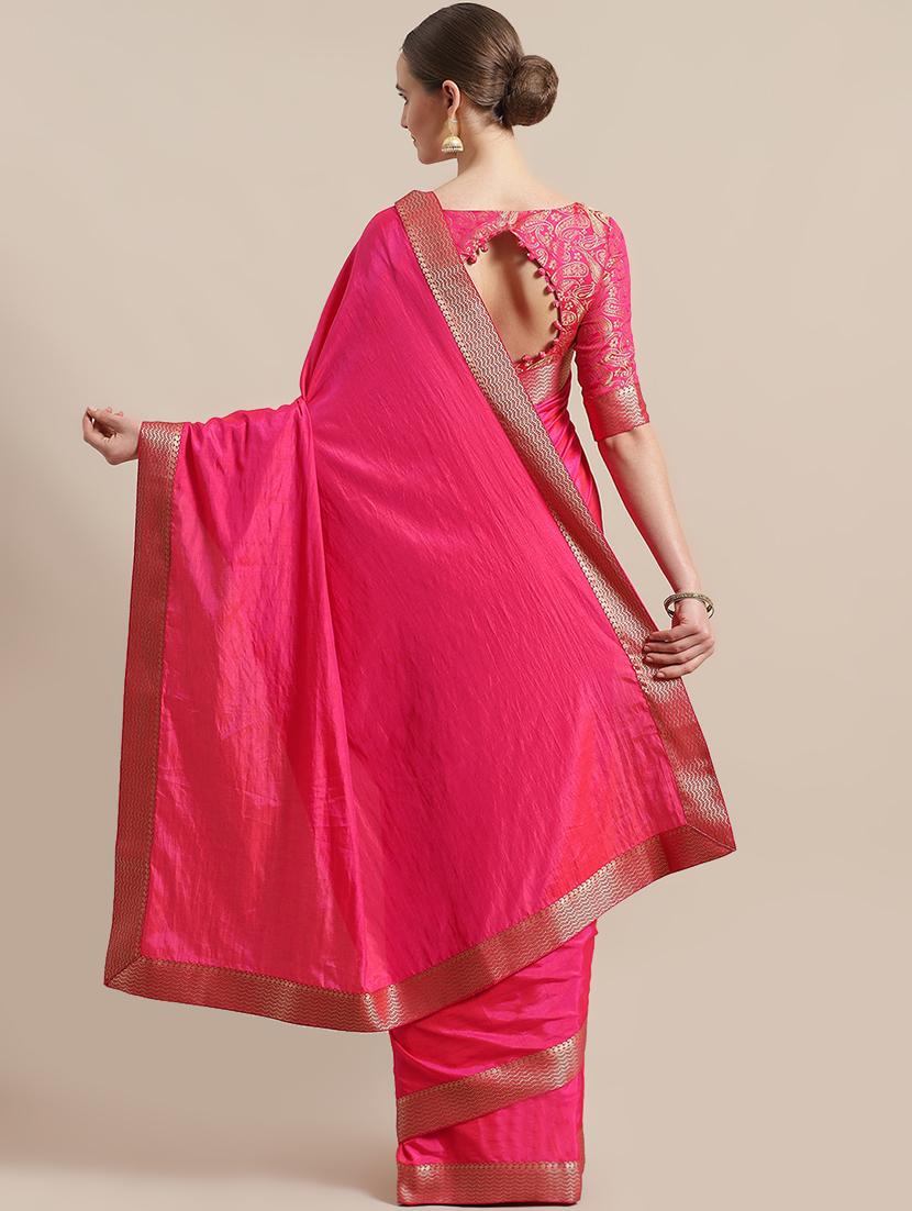 solid bordered saree with blouse - 16998071 - Zoom Image - 2