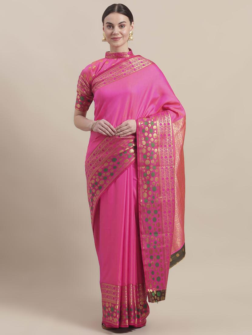 solid banarasi saree with blouse - 16998078 - Zoom Image - 1