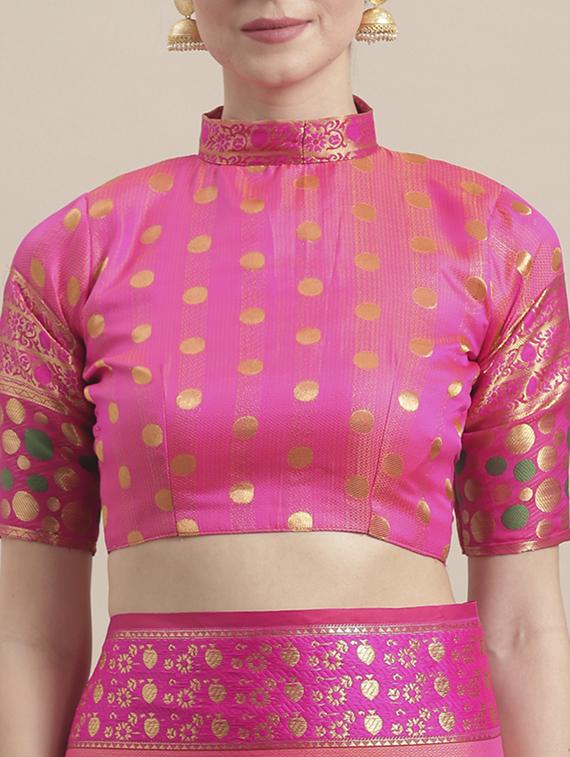 solid banarasi saree with blouse - 16998078 - Zoom Image - 3