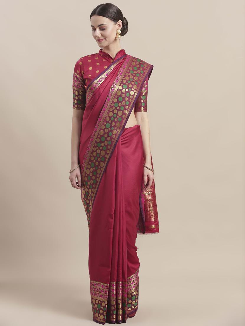 solid banarasi saree with blouse - 16998084 - Zoom Image - 1