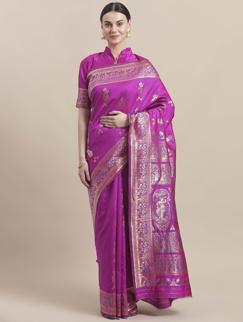 self design banarasi saree with blouse - 16998095 - Zoom Image - 1