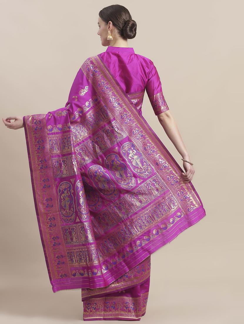 self design banarasi saree with blouse - 16998095 - Zoom Image - 2