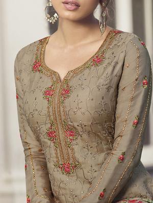 embroidered semi-stitched suit - 16998337 - Standard Image - 2