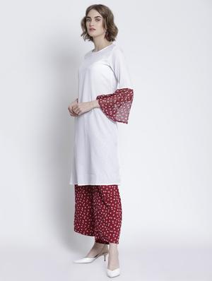 contrast bell sleeves back slit a-line kurta - 16998822 - Standard Image - 2