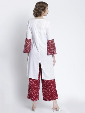 contrast bell sleeves back slit a-line kurta - 16998822 - Standard Image - 3