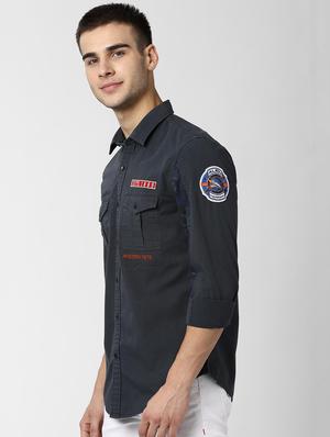 navy blue printed casual shirt - 16999181 - Standard Image - 2