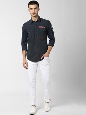 navy blue printed casual shirt - 16999181 - Standard Image - 4