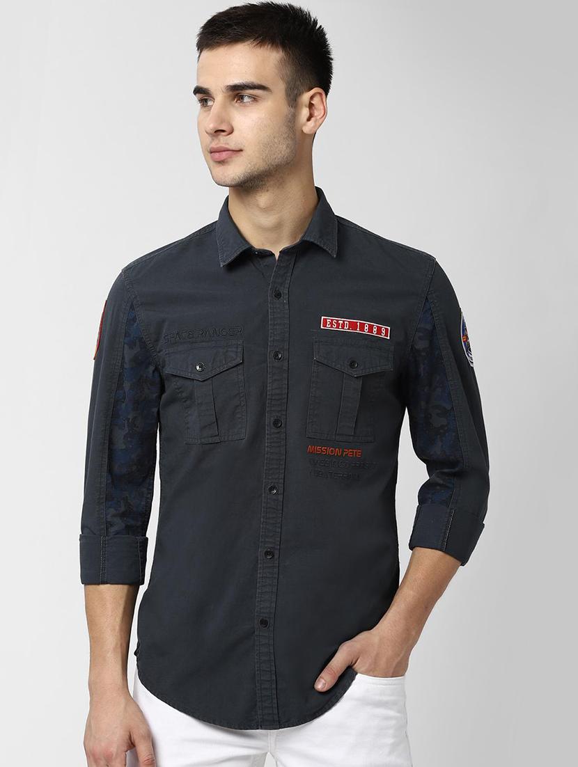 navy blue printed casual shirt - 16999181 - Zoom Image - 1