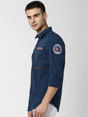 navy blue solid casual shirt - 16999184 - Standard Image - 2