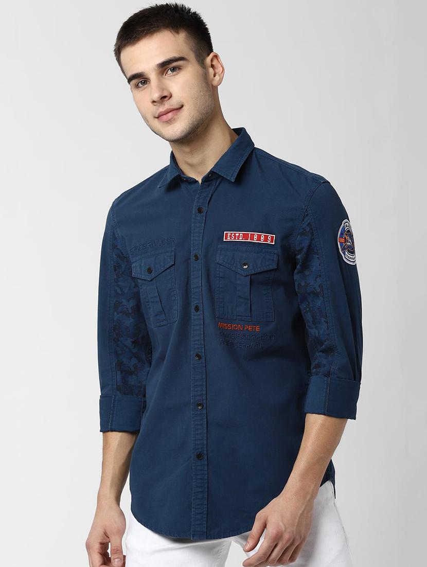 navy blue solid casual shirt - 16999184 - Zoom Image - 1