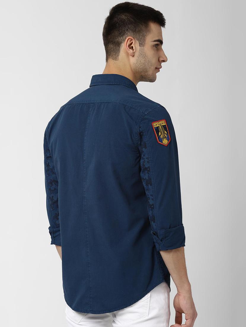 navy blue solid casual shirt - 16999184 - Zoom Image - 3