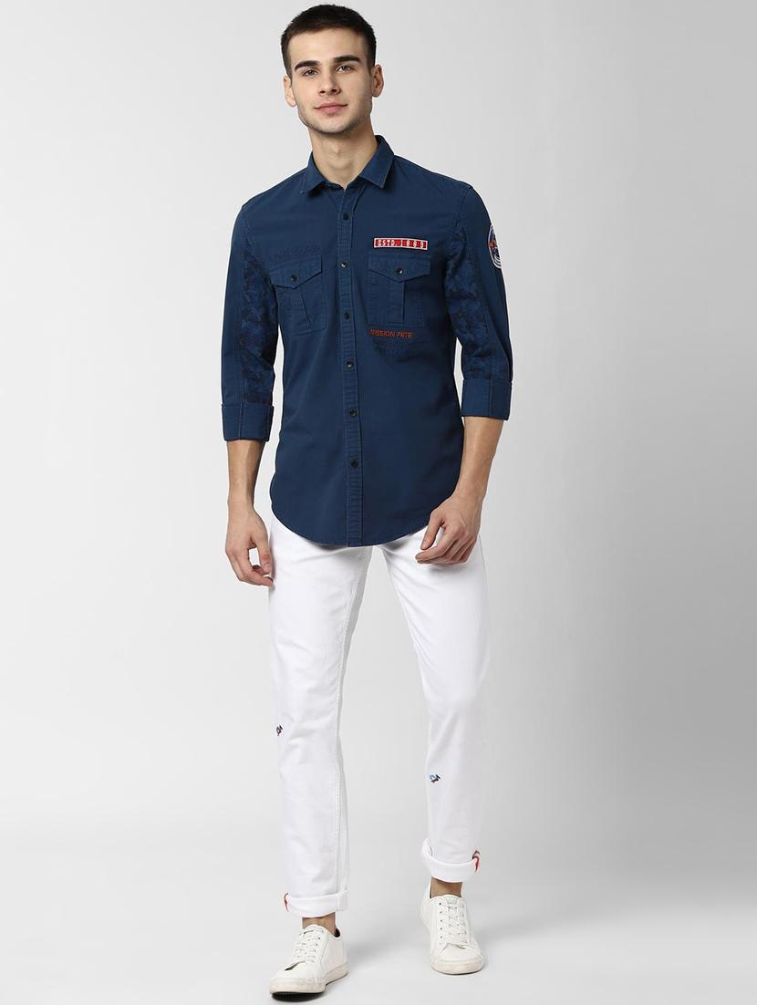 navy blue solid casual shirt - 16999184 - Zoom Image - 4
