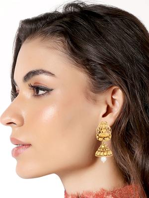 gold brass jhumka earring - 16999970 - Standard Image - 2