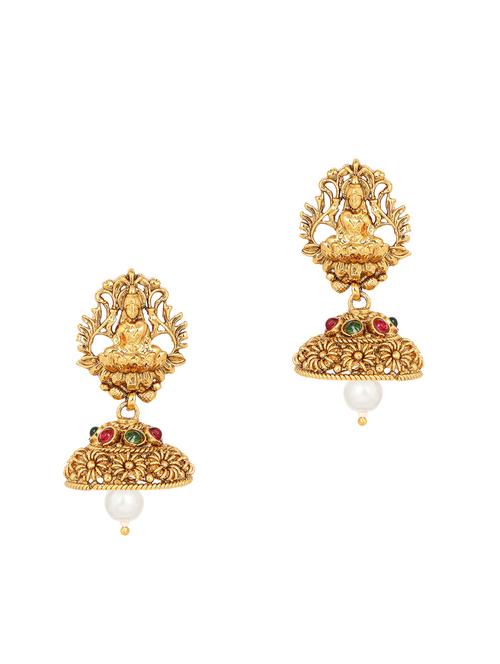 gold brass jhumka earring - 16999971 - Standard Image - 1