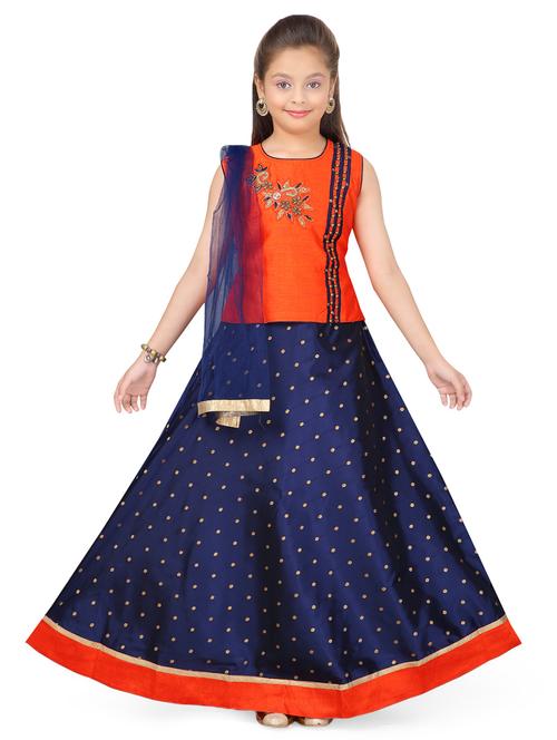 orange silk blend lehnga choli - 17000575 - Very Small Image - 1