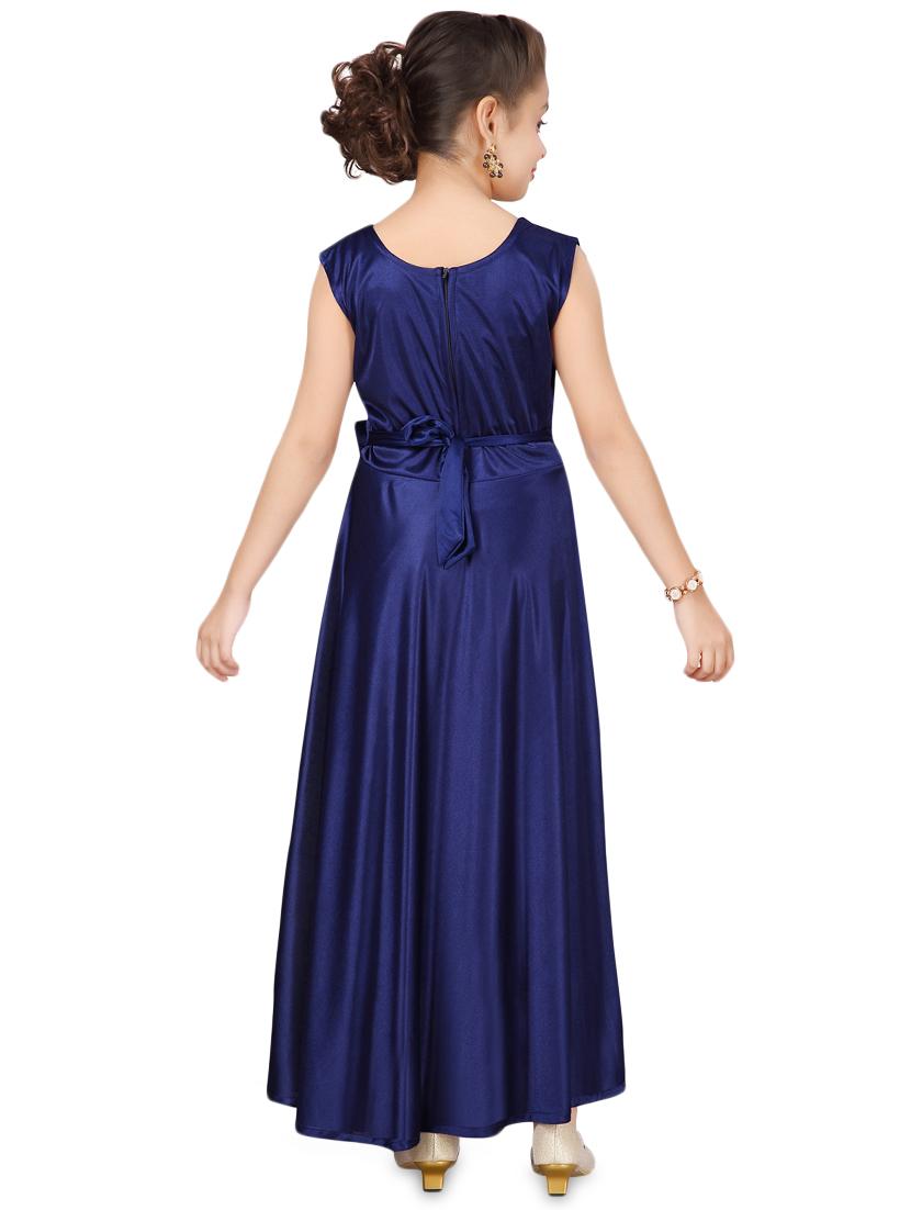 navy blue silk blend party gown - 17000615 - Zoom Image - 3