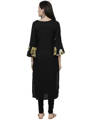 printed bell sleeves solid straight kurta - 17001084 - Standard Image - 3
