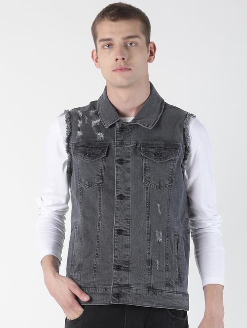 black washed ripped denim jacket - 17001090 - Very Small Image - 1