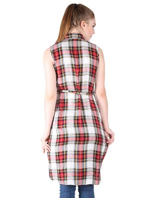 tie front checkered high low tunic - 17001219 - Standard Image - 3