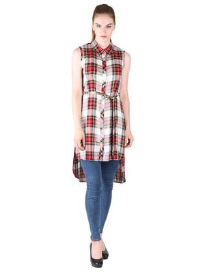 tie front checkered high low tunic - 17001219 - Standard Image - 4