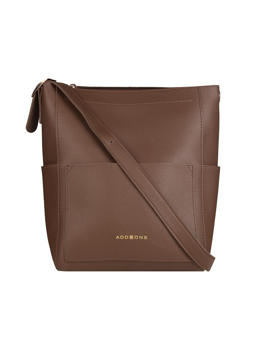 brown leatherette (pu) regular sling bag - 17001250 - Zoom Image - 1