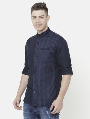 navy blue striped casual shirt - 17001562 - Standard Image - 2